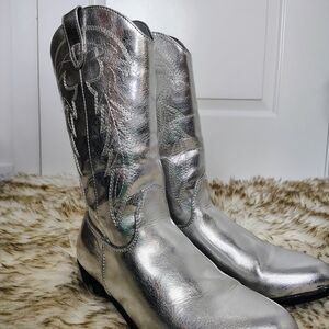 Kids Silver Metallic Western Boots